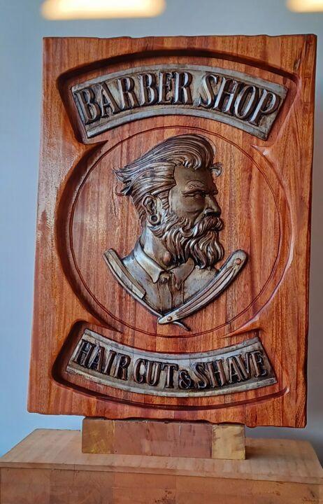 Escultura intitulada "Quadro Barber Shop,…" por Carvalho Condeço, Obras de arte originais, Gravação em relevo