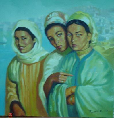 Pintura intitulada "les trois filles" por Salim Remil, Obras de arte originais