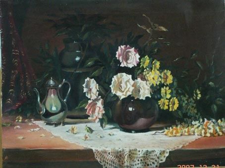 Pintura intitulada "vase de roses" por Salim Remil, Obras de arte originais