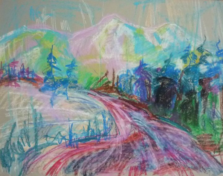 Painting titled "Красная река" by Sofiia Biriukova, Original Artwork, Pastel