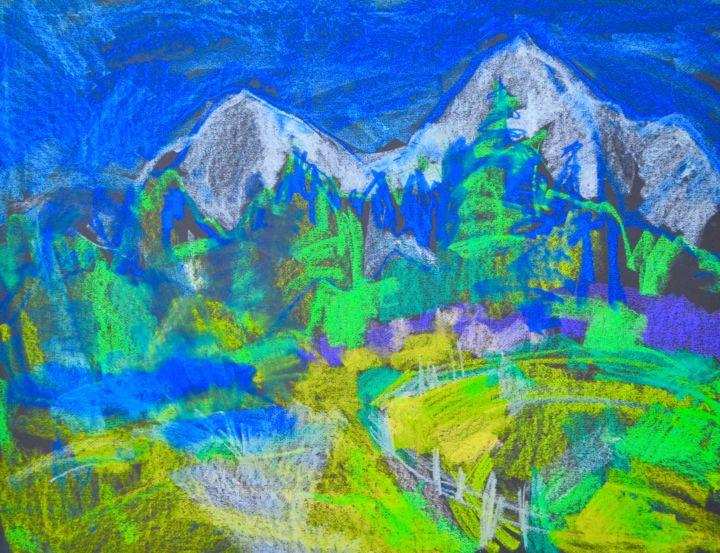 Картина под названием "Горы. Черногория." - София Бирюкова, Подлинное произведение искусства, Пастель