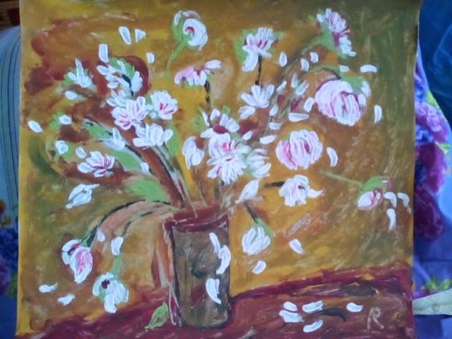 Painting titled "pink flowers" by Relivoicu, Original Artwork, Oil