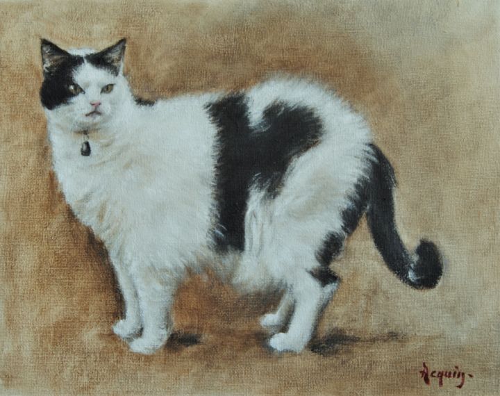 Peinture intitulée "Le chat de la famil…" par Rémi Acquin, Œuvre d'art originale, Huile Monté sur Châssis en bois