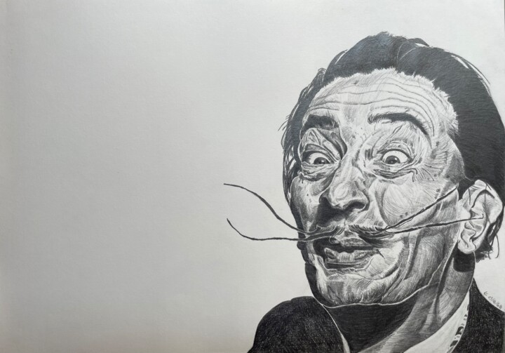 Disegno intitolato "Salvador Dalí" da Rémi Capobianco, Opera d'arte originale, Grafite