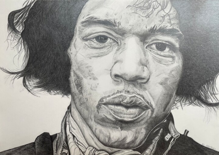Drawing titled "Jimi Hendrix" by Rémi Capobianco, Original Artwork, Pencil