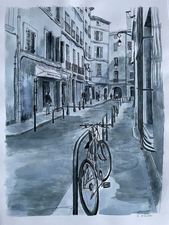 "Rue d'Aix" başlıklı Resim Rémi Capobianco tarafından, Orijinal sanat, Mürekkep