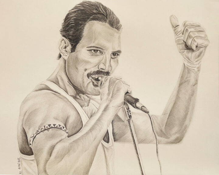 Dessin intitulée "Freddie Mercury 2" par Rémi Capobianco, Œuvre d'art originale, Crayon