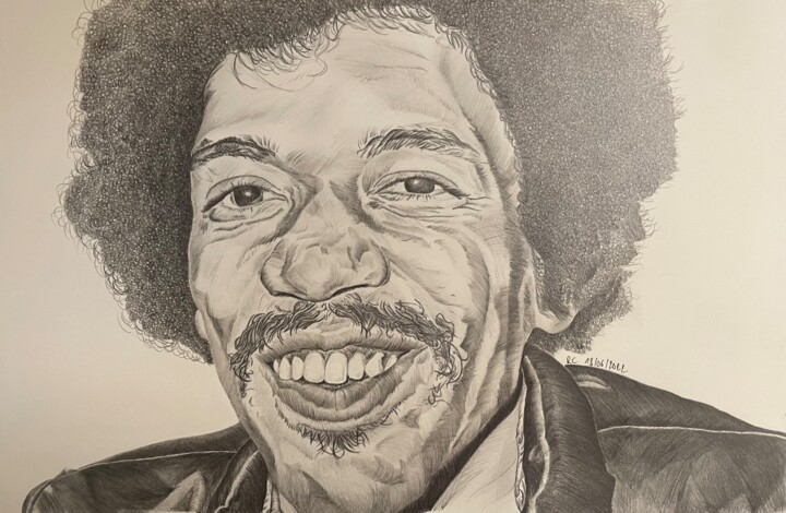 Drawing titled "Jimi Hendrix 2" by Rémi Capobianco, Original Artwork, Graphite