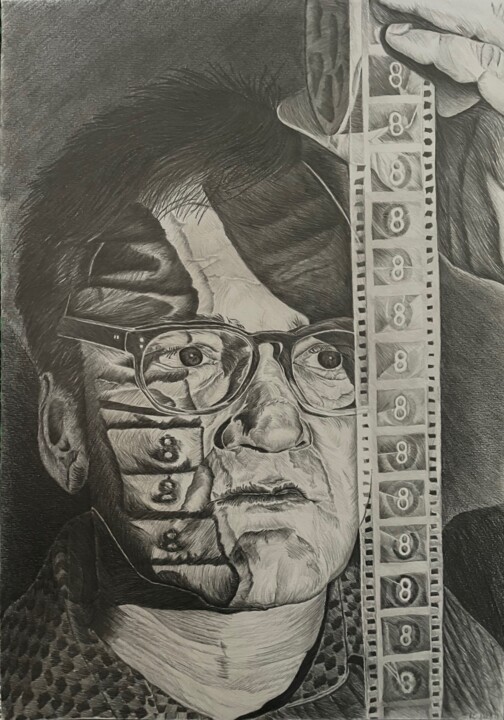 Dessin intitulée "Quentin Tarantino" par Rémi Capobianco, Œuvre d'art originale, Crayon