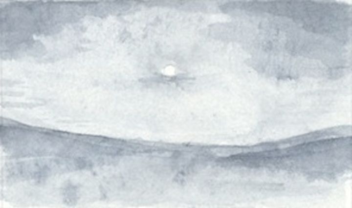 Painting titled "Paysage sous la Lune" by Rémi Collin, Original Artwork, Watercolor