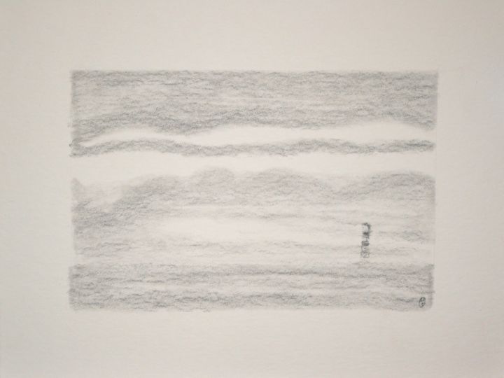 Drawing titled "Phare dans la brume." by Rémi Collin, Original Artwork