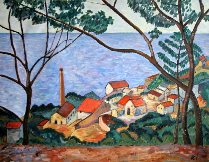 绘画 标题为“La mer à l'Estaque…” 由Rémi Demerlé, 原创艺术品, 油 安装在木质担架架上