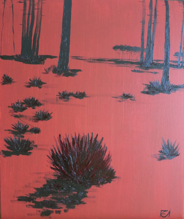 Painting titled "Landes-1" by Rémi Demerlé, Original Artwork, Oil