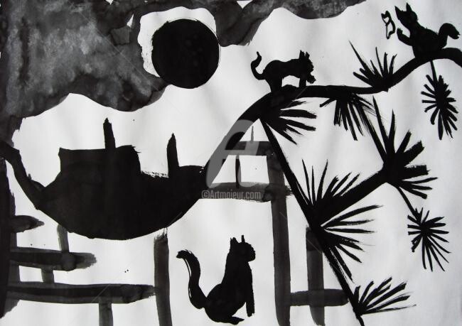 Peinture intitulée "Histoire de chat" par Remi Granier, Œuvre d'art originale
