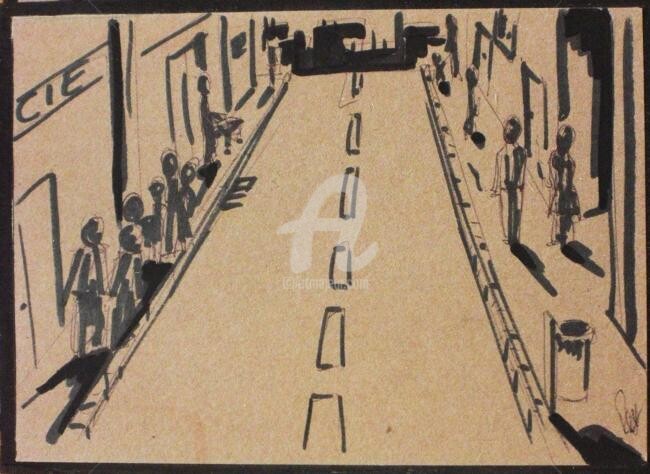 Peinture intitulée "L'unique rue commer…" par Remi Granier, Œuvre d'art originale