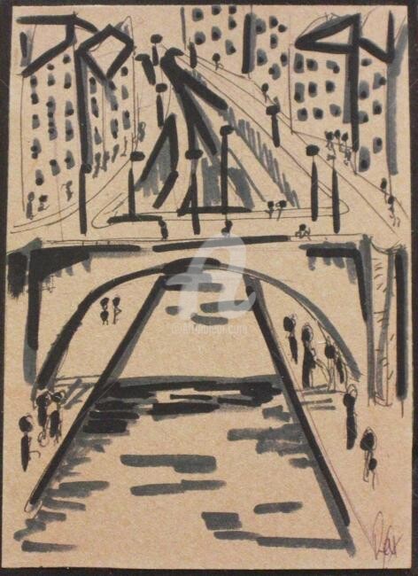 Painting titled "Les quais, un pont…" by Remi Granier, Original Artwork