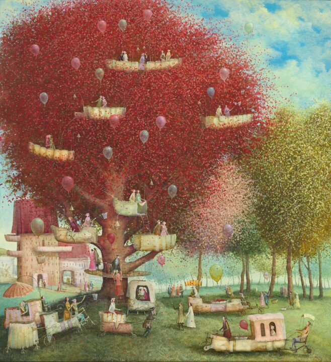 Painting titled "The Tree of Love" by Remigijus Januskevicius, Original Artwork, Oil