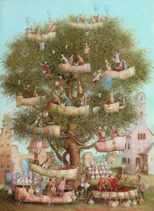 Painting titled "Wine tree" by Remigijus Januskevicius, Original Artwork, Oil