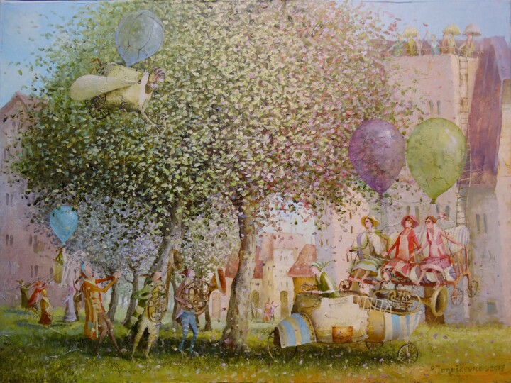 Painting titled "The feast of balloo…" by Remigijus Januskevicius, Original Artwork, Oil