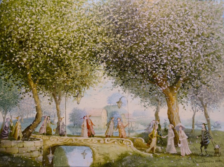 Pittura intitolato "The bridge" da Remigijus Januskevicius, Opera d'arte originale, Olio