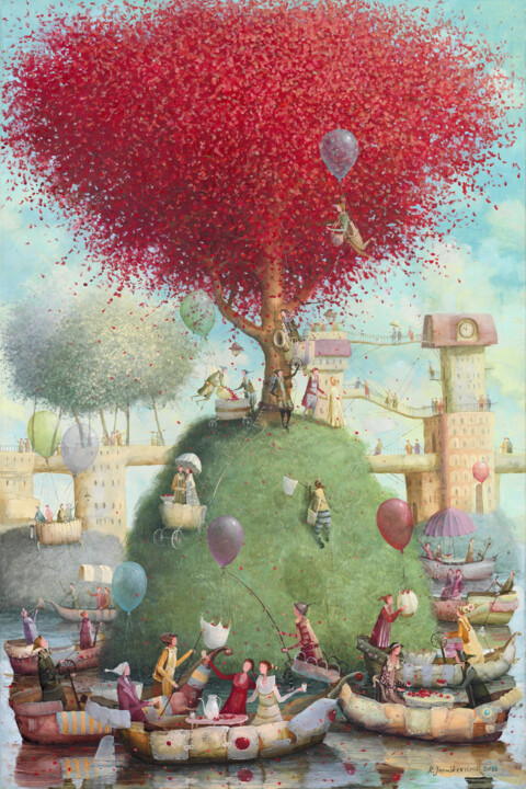 Schilderij getiteld "tree of joy" door Remigijus Januskevicius, Origineel Kunstwerk, Olie