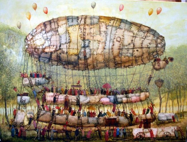 Картина под названием "Zeppelin" - Remigijus Januskevicius, Подлинное произведение искусства, Масло