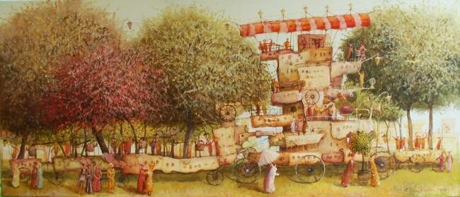 Painting titled "Garden shipment" by Remigijus Januskevicius, Original Artwork, Oil