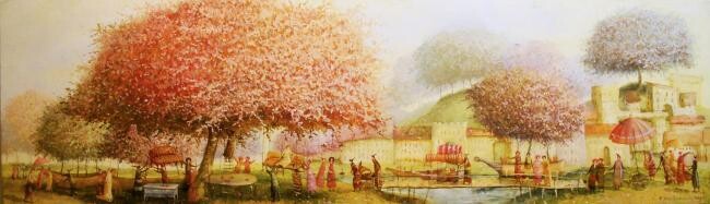 Pittura intitolato "The feast of tree" da Remigijus Januskevicius, Opera d'arte originale, Olio