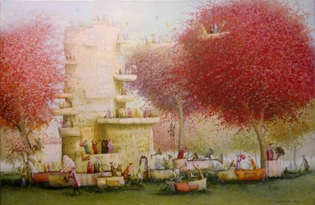 Painting titled "Blowers" by Remigijus Januskevicius, Original Artwork, Oil
