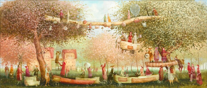 Painting titled "bridge" by Remigijus Januskevicius, Original Artwork, Oil