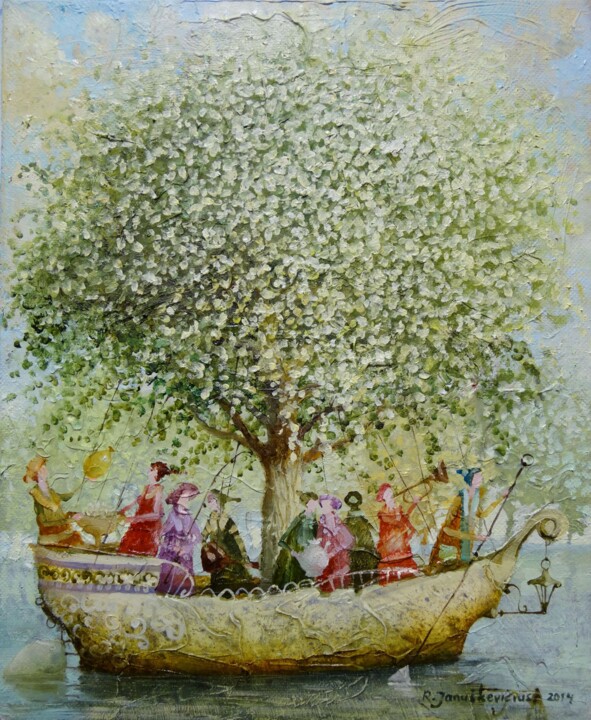 Painting titled "Tree holiday" by Remigijus Januskevicius, Original Artwork, Oil
