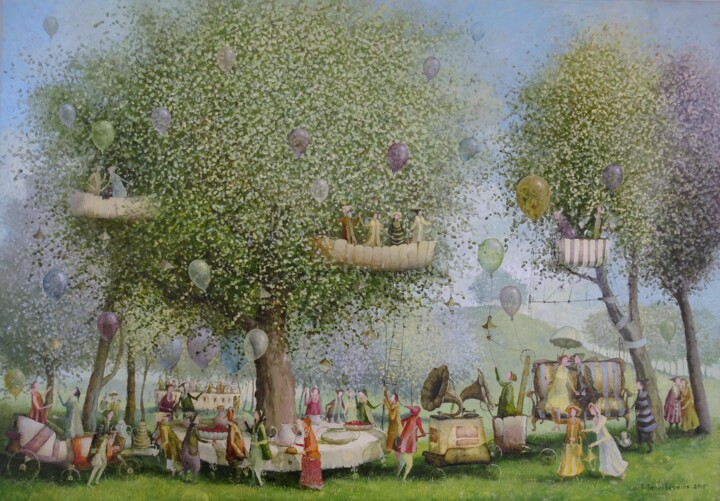 Painting titled "Tree birthday" by Remigijus Januskevicius, Original Artwork, Oil