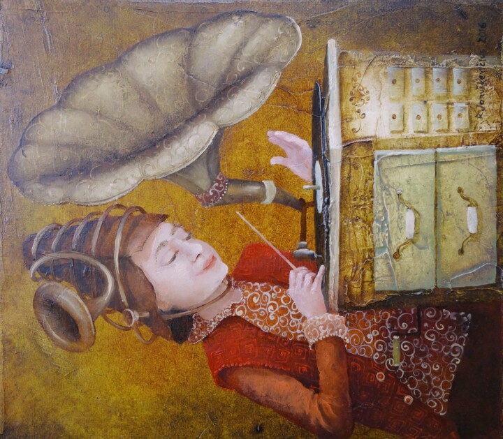 Painting titled "music lover" by Remigijus Januskevicius, Original Artwork, Oil