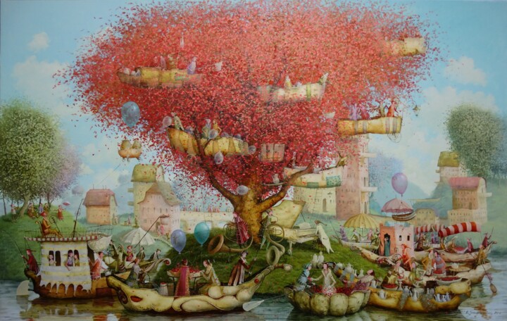 Pittura intitolato "The tree of joy" da Remigijus Januskevicius, Opera d'arte originale, Olio