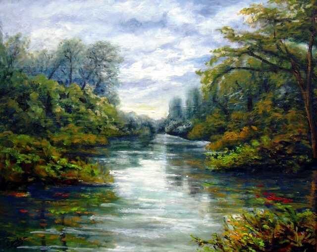 Painting titled "Aranjuez. Río Tajo" by Remigio Megías García, Original Artwork, Oil