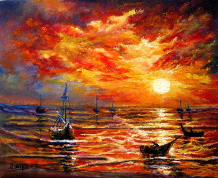 Painting titled "Luz y color en el m…" by Remigio Megías García, Original Artwork, Oil