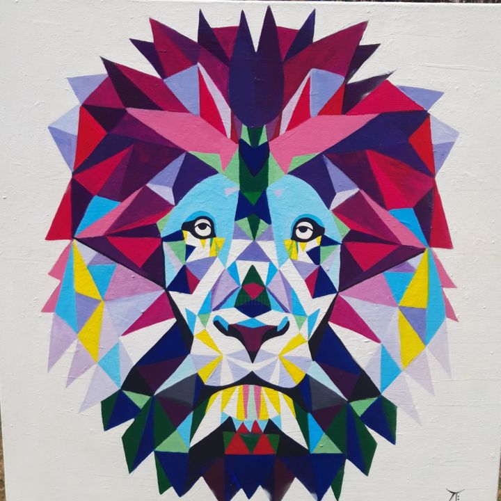 Painting titled "Lion" by Remy Bolet, Original Artwork, Acrylic