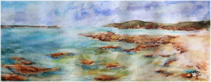 Painting titled "ile de batz Bretagn…" by Rémy Nicolas Graphite, Original Artwork, Watercolor