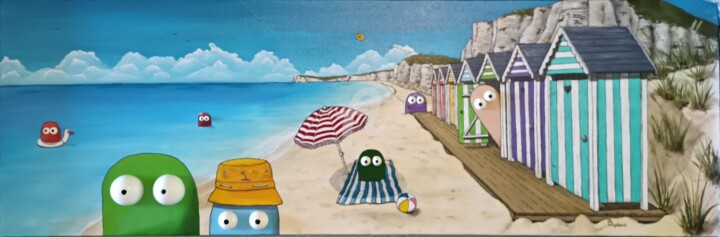 Painting titled "Les trucs à la plage" by Remy Tuybens, Original Artwork, Acrylic