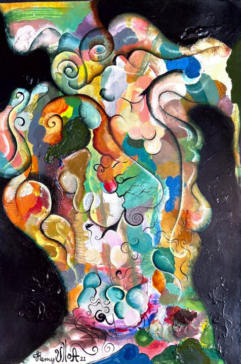 Картина под названием "Il Decameron" - Remy Ulloa, Подлинное произведение искусства, Акрил Установлен на Деревянная рама для…