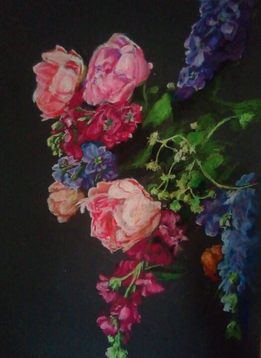 Painting titled "Цветы" by Remzi Kerimli, Original Artwork, Pastel