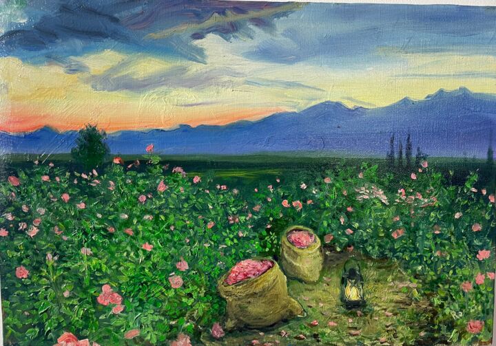 Peinture intitulée "розы" par Remzi Kerimli, Œuvre d'art originale, Huile