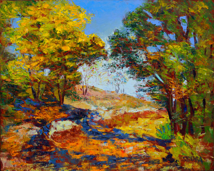 Peinture intitulée "Autumn Path (Chemin…" par Art -Lsedra, Œuvre d'art originale, Huile
