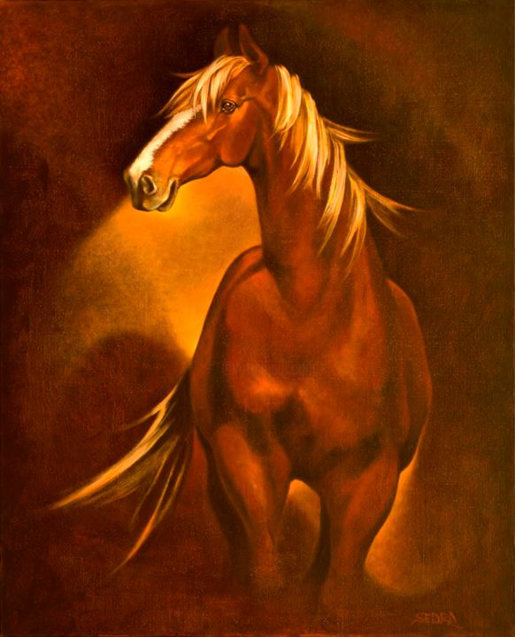 Peinture intitulée "Proud Stallion (Fie…" par Art -Lsedra, Œuvre d'art originale, Huile