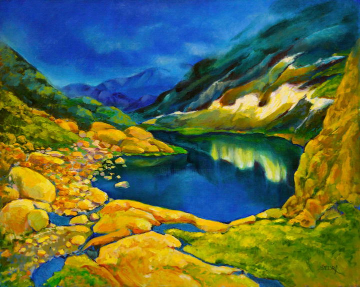 Painting titled "Last Snow in Alpes…" by Art -Lsedra, Original Artwork, Oil