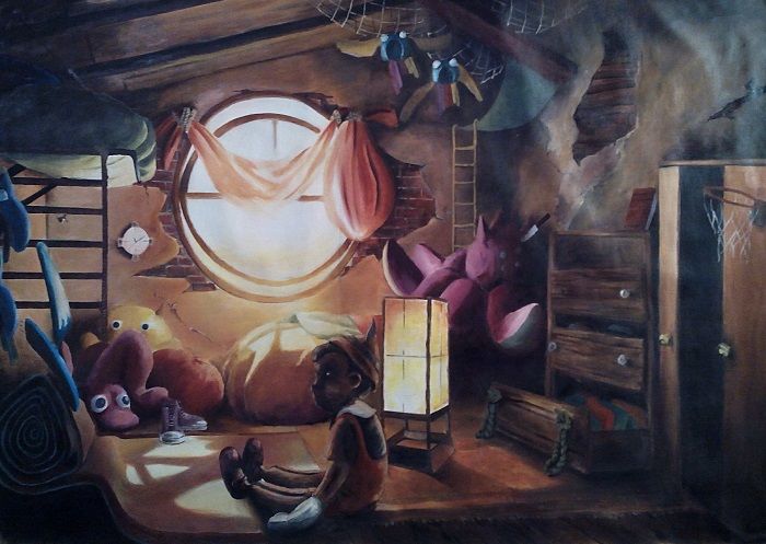 Peinture intitulée "Pinocchio" par Renan Milliner, Œuvre d'art originale, Huile