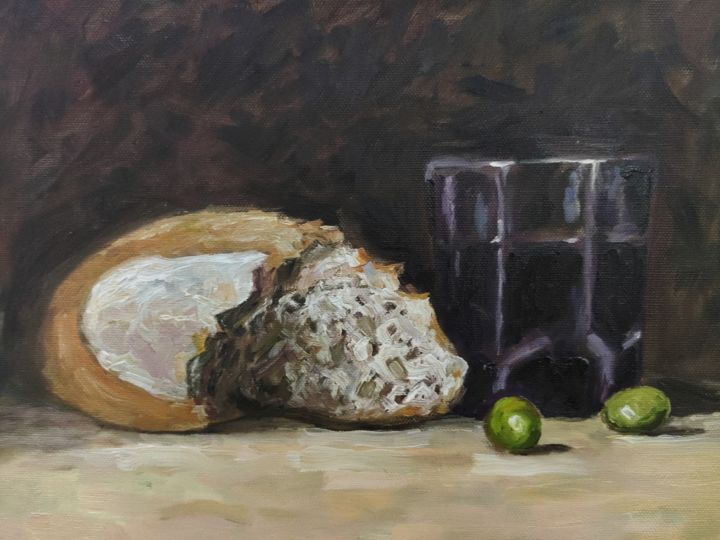 Peinture intitulée "Bread and wine" par Renan Russo, Œuvre d'art originale, Huile