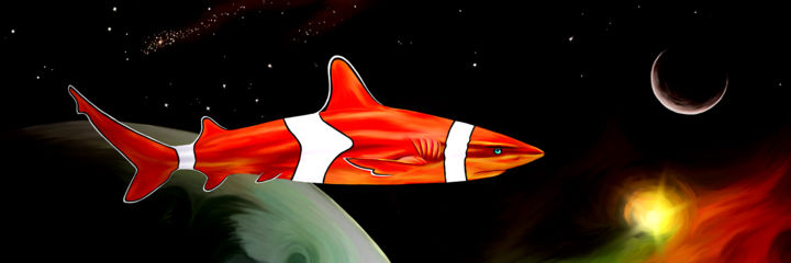 Arts numériques intitulée "Requin Cassiopée" par Yvan Flame, Œuvre d'art originale, Peinture numérique Monté sur Châssis en…