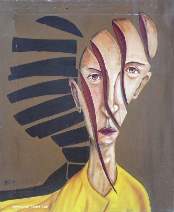 Painting titled "Schizofrénie Latente" by Yvan Flame, Original Artwork, Oil Mounted on Wood Stretcher frame