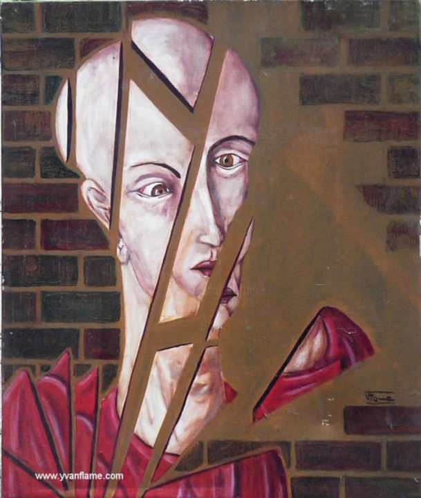 Painting titled "L'effet Miroir" by Yvan Flame, Original Artwork, Oil Mounted on Wood Stretcher frame